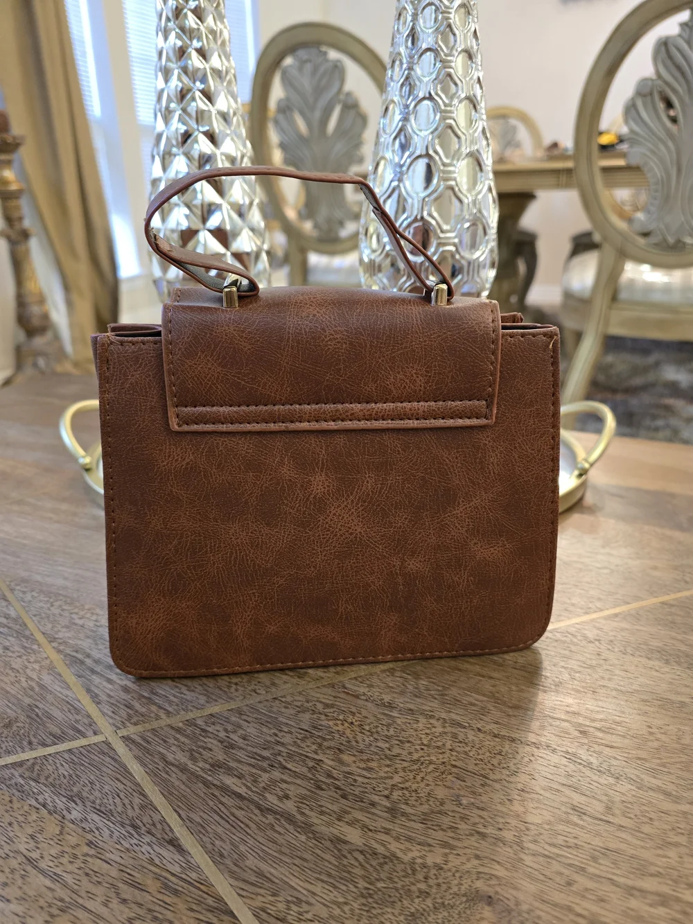 JINGPINPIJU Brown Top-Handle Satchel Bag